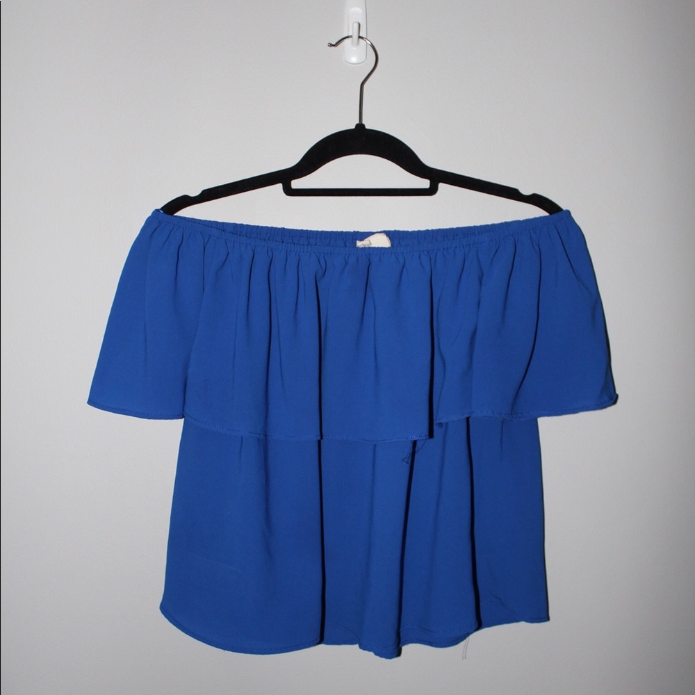 Off The Shoulder Blue Shirt